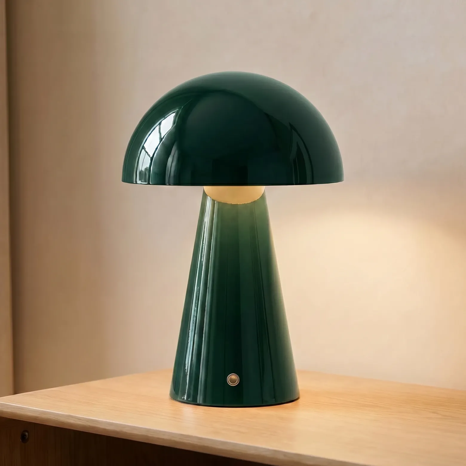 Lámpara de mesa LED recargable Lindby Nevijo, verde, Ø 20 cm, USB, atenuador de