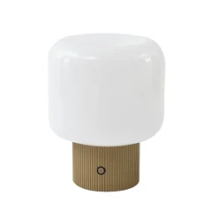 lámpara de mesa LED recargable Lucande Katrin Palme, beige, cristal