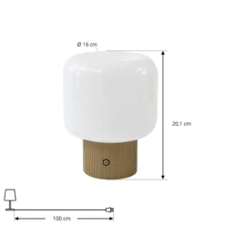 lámpara de mesa LED recargable Lucande Katrin Palme, beige, cristal