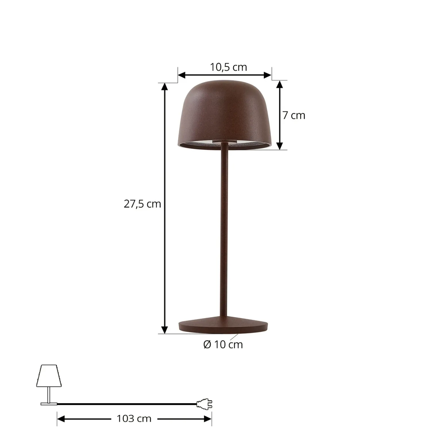Lámpara de mesa LED recargable Lindby Arietty, marrón, atenuable, IP65