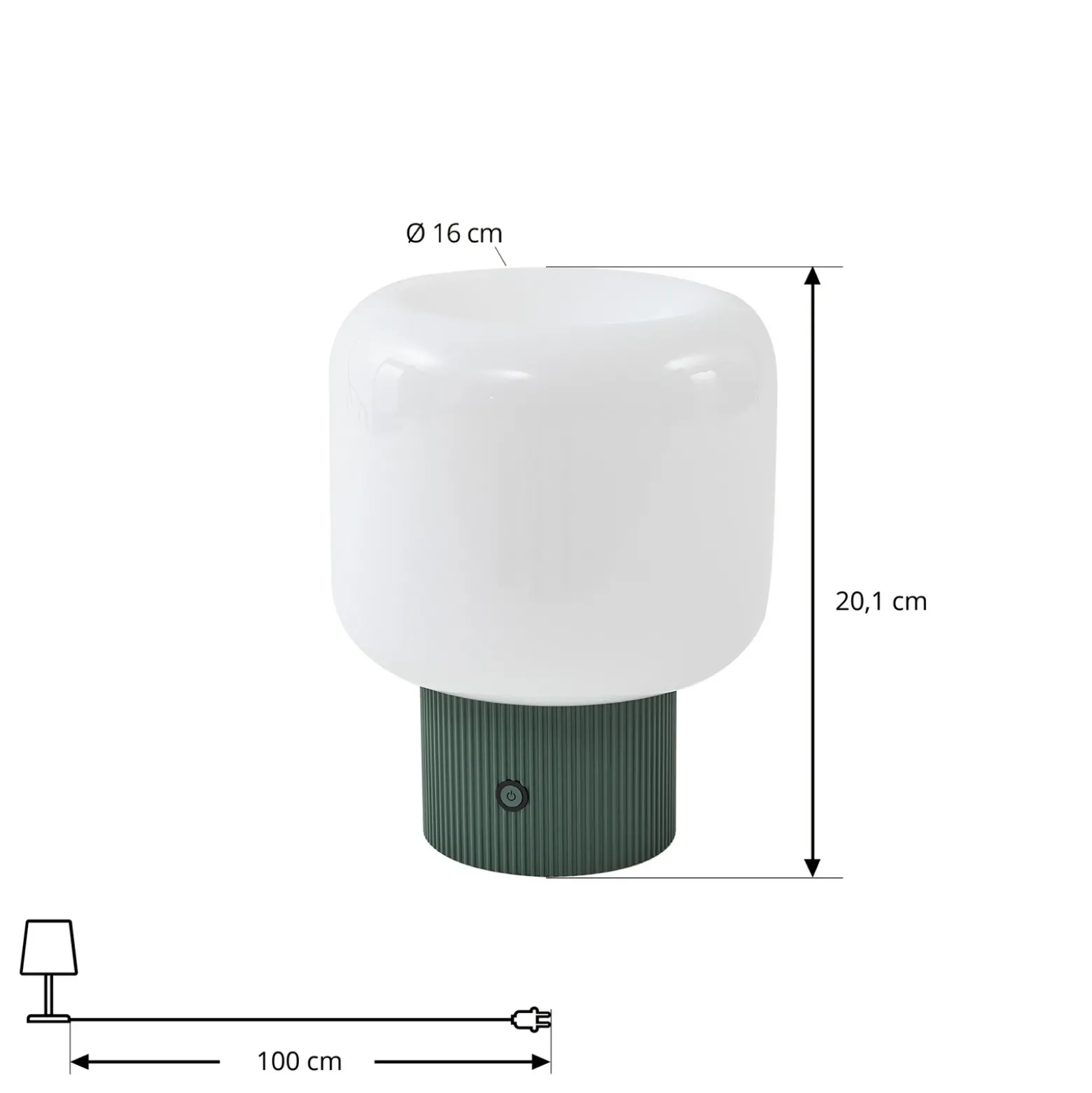 Lámpara de mesa LED recargable Lucande Katrin Palme, verde, cristal