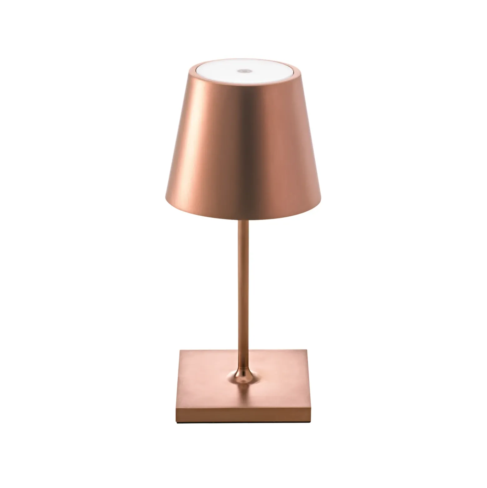 Lámpara de mesa LED recargable Nuindie mini, USB-C, bronce, IP54, atenuable.