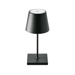 Lámpara de mesa LED recargable Nuindie mini, USB-C, negra, IP54, atenuable.