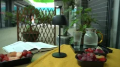 Lámpara de mesa LED recargable Lindby Arietty, negra, atenuable, IP65