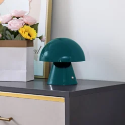 Lámpara de mesa LED recargable Lindby Nevijo, color petróleo, Ø 18 cm, USB,