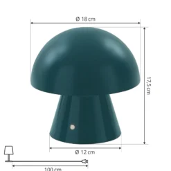 Lámpara de mesa LED recargable Lindby Nevijo, color petróleo, Ø 18 cm, USB,
