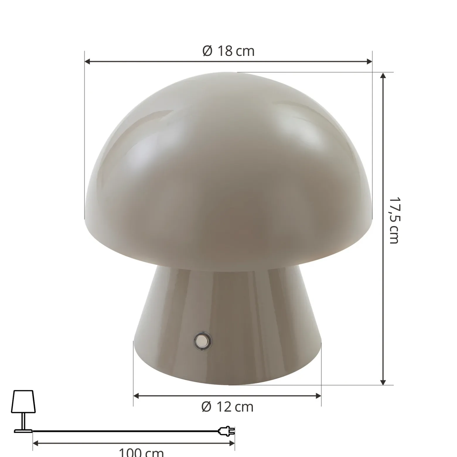 Lámpara de mesa LED recargable Lindby Nevijo, gris, Ø 18 cm, USB, atenuador de