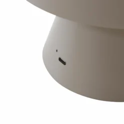 Lámpara de mesa LED recargable Lindby Nevijo, gris, Ø 18 cm, USB, atenuador de