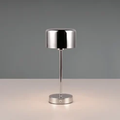 Lámpara de mesa LED recargable Jeff, color cromo, altura 30 cm, metal