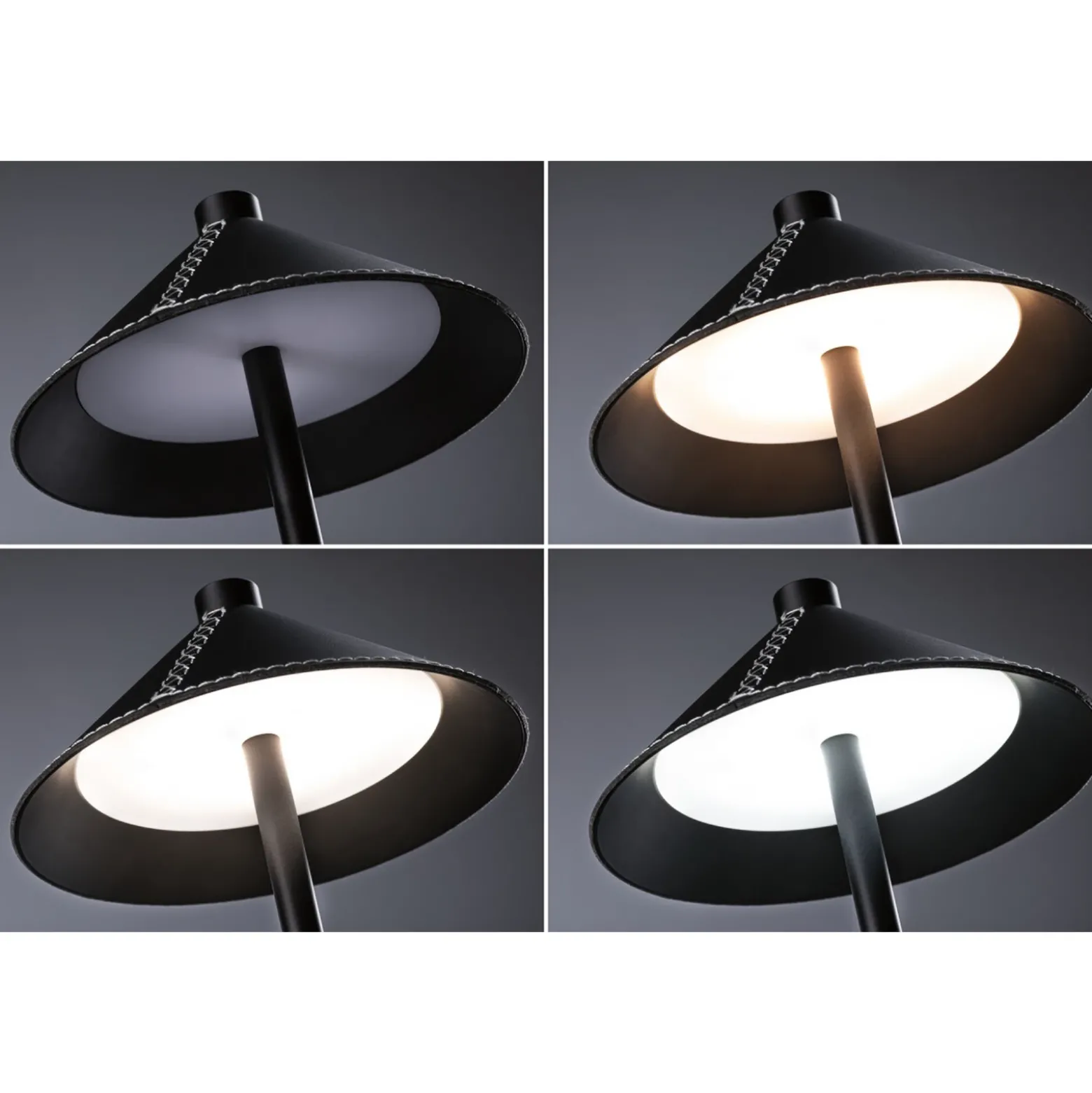 Lámpara de mesa LED recargable Paulmann Pellini, negra, luz hacia abajo, CCT