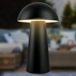 Lámpara de mesa LED recargable Fungo Mini, negra, táctil, plástico