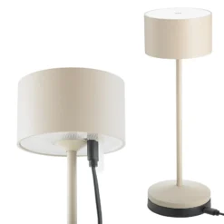 Lámpara de mesa LED recargable Veluna, beige, altura 25 cm, IP44, CCT atenuable