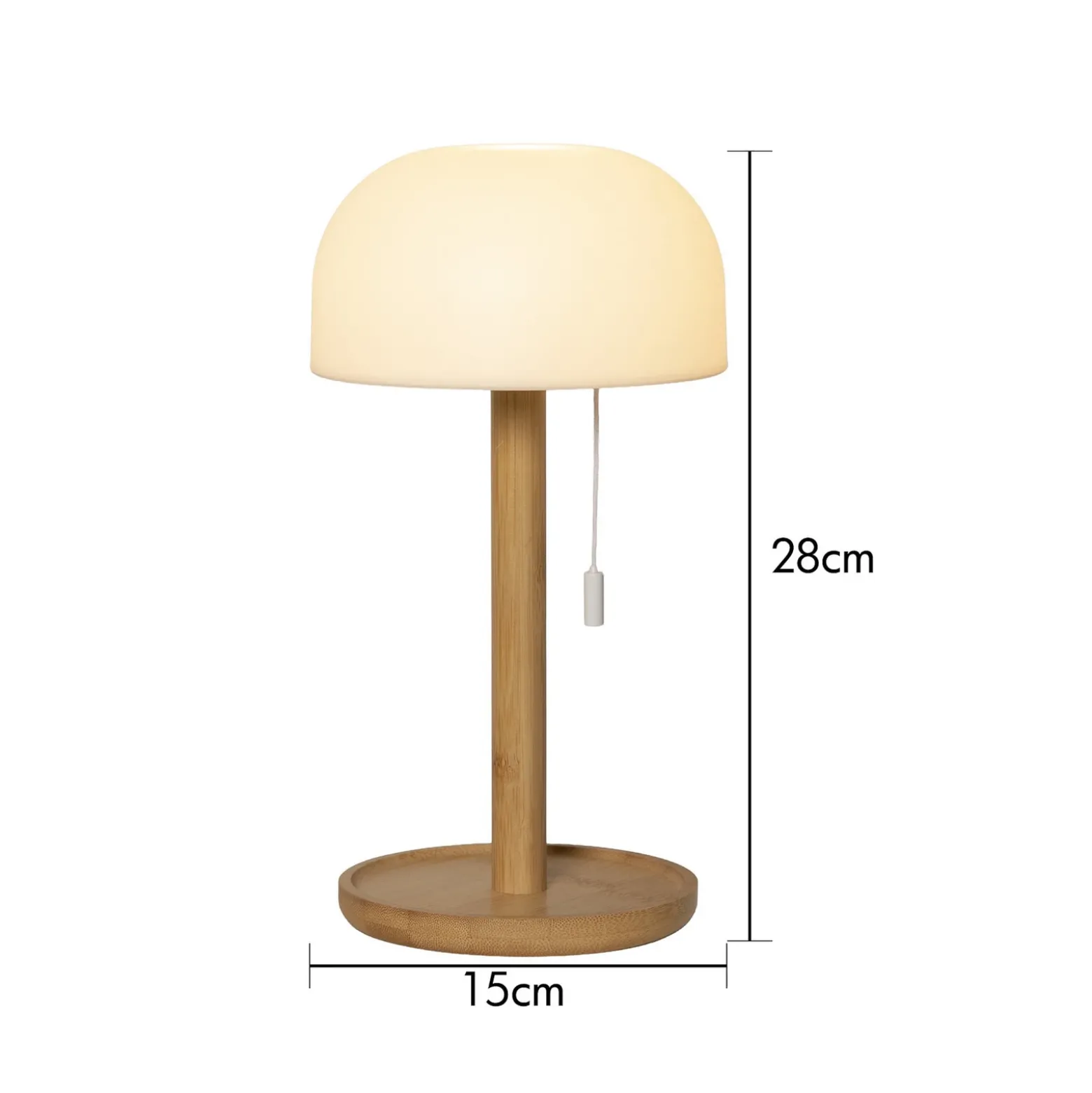 Lámpara de mesa LED recargable Tara, blanco/bambú, 28 cm, CCT