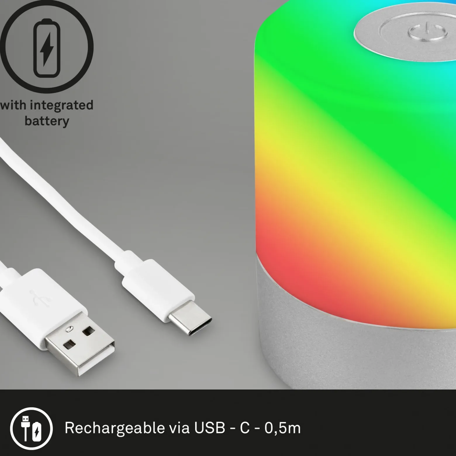 Lámpara de mesa LED recargable Smal, cromo, RGBW, plástico, 7 cm