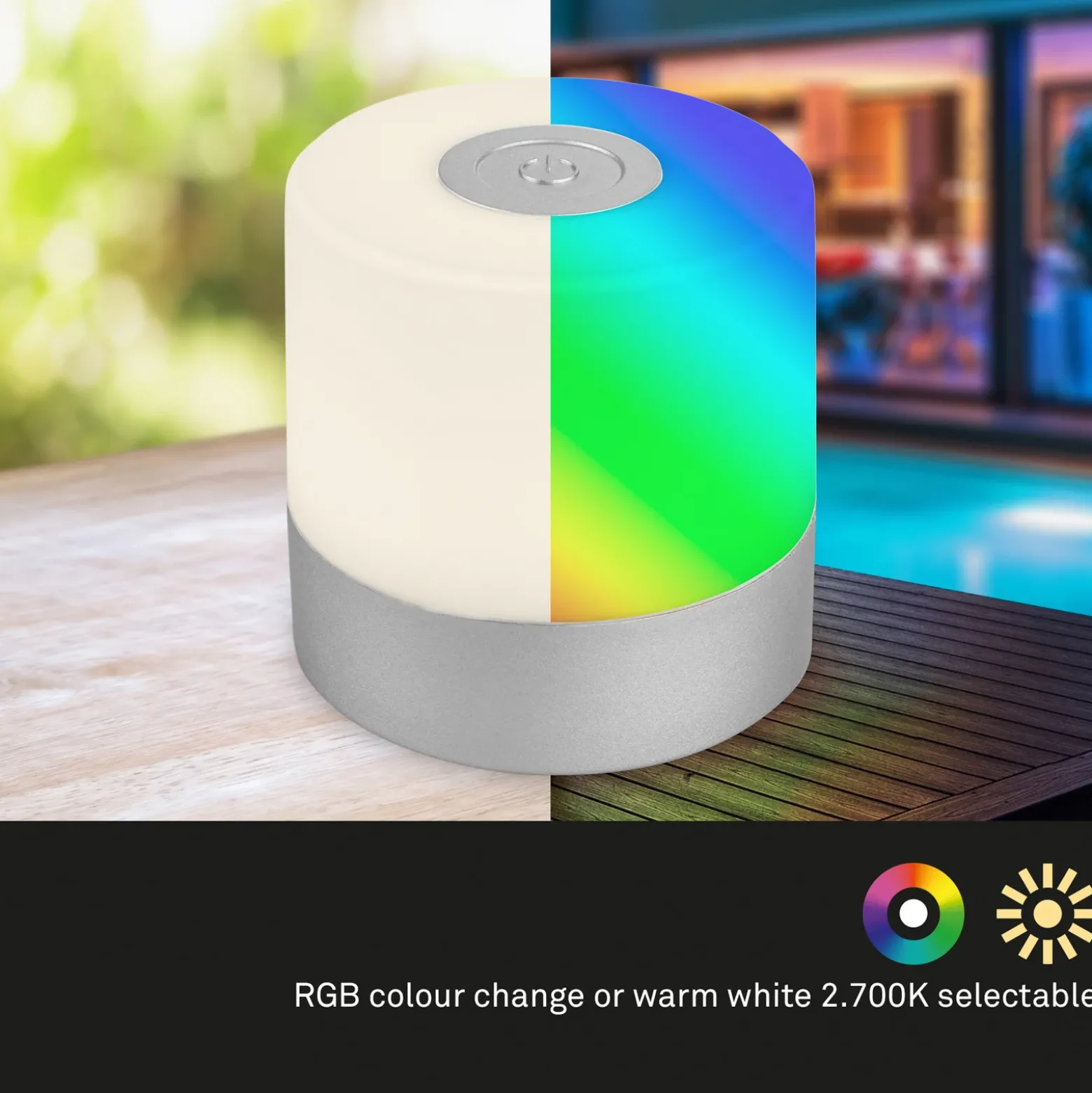 Lámpara de mesa LED recargable Smal, cromo, RGBW, plástico, 7 cm