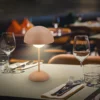 Lámpara de mesa LED recargable Kugle, marrón, metal, IP44, atenuable