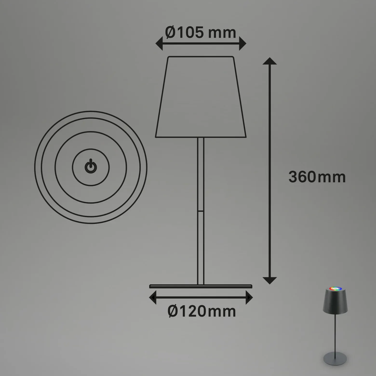 Lámpara de mesa LED recargable 7507015, antracita RGBW IP44 Regulador táctil