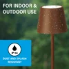 Lámpara de mesa LED recargable Roxi, color óxido, metal, IP54, atenuador