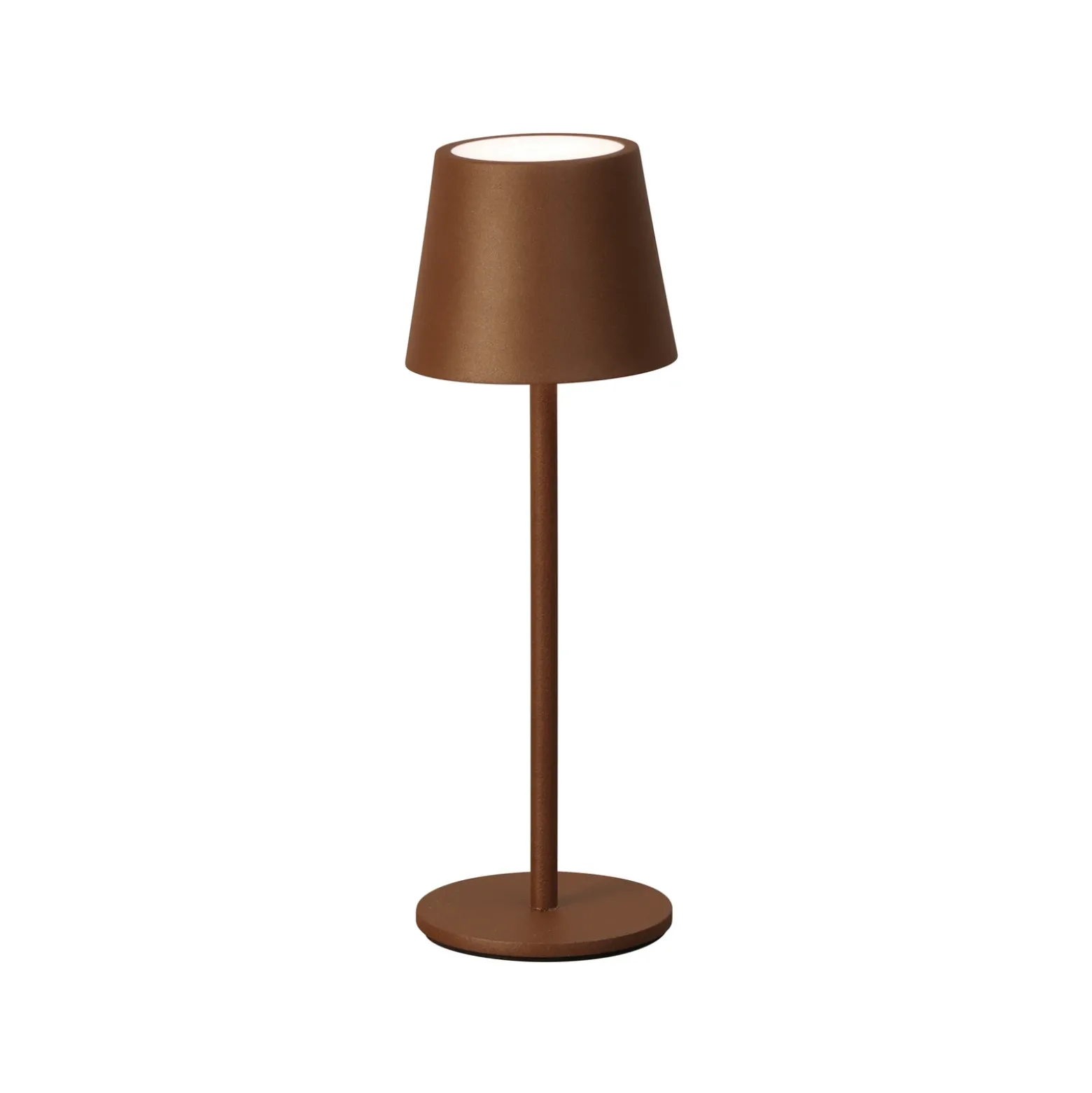 Lámpara de mesa LED recargable Roxi, color óxido, metal, IP54, atenuador