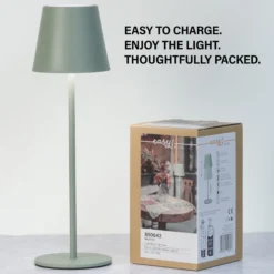 Lámpara de mesa LED recargable Viletto, verde salvia, IP54
