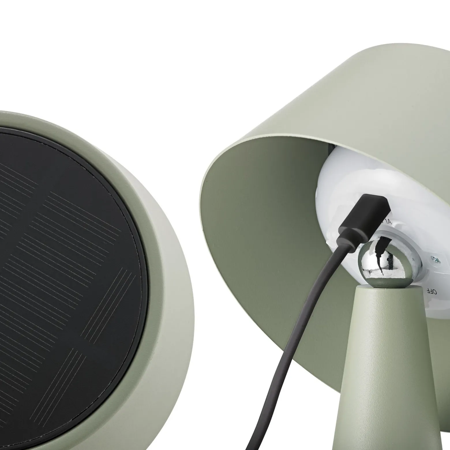 Lámpara de mesa LED recargable Solino, verde, solar/USB, 26 cm, IP44