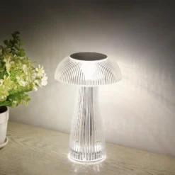 Lámpara de mesa LED recargable Gixi, color plata, altura 25 cm, CCT