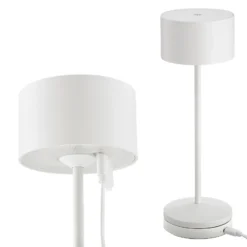 Lámpara de mesa LED recargable Veluna, blanca, altura 25 cm, IP44, atenuable,