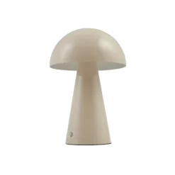 Lámpara de mesa LED recargable Lindby Nevijo, beige, Ø 20 cm, USB, atenuador de
