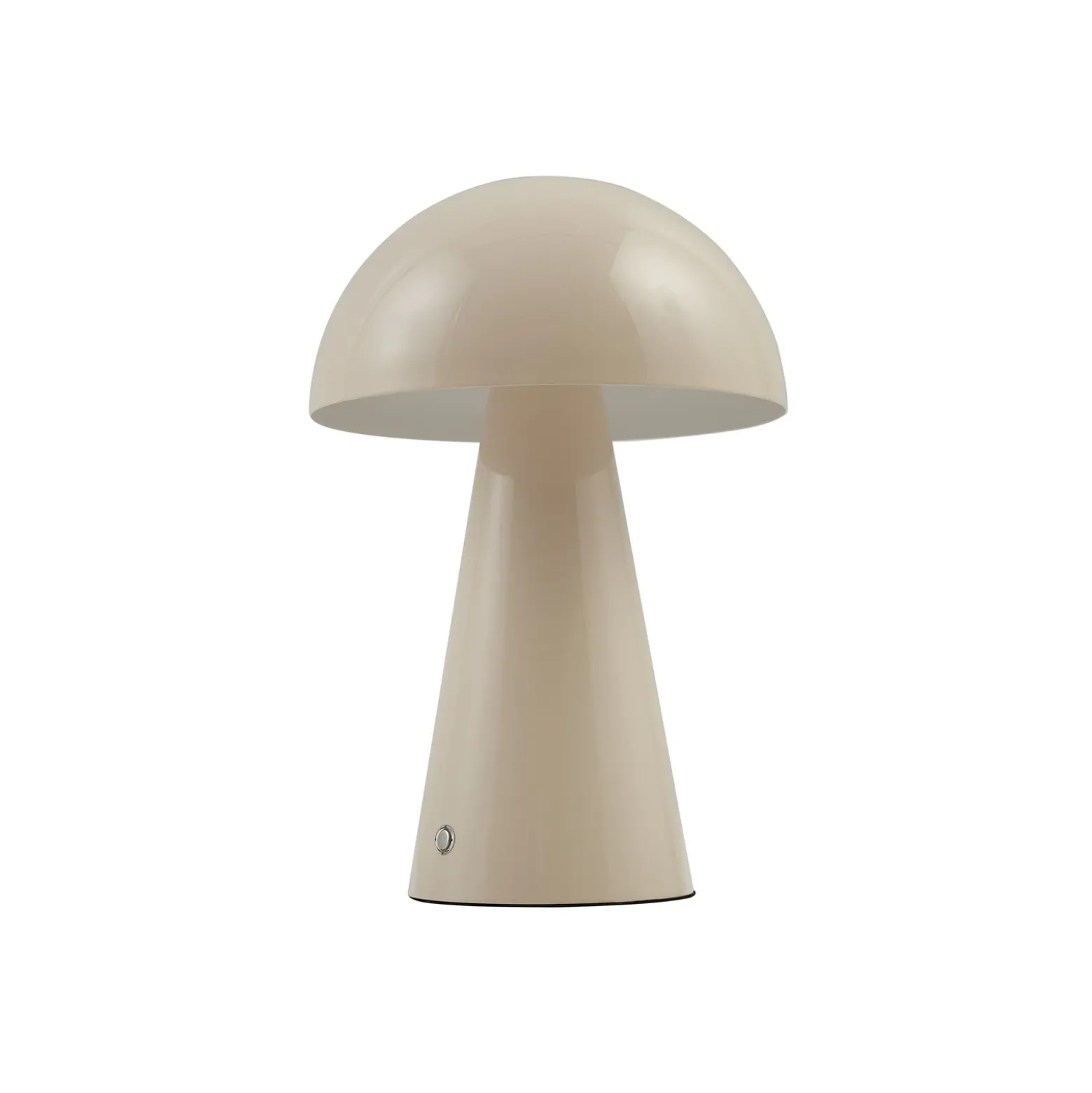 Lámpara de mesa LED recargable Lindby Nevijo, beige, Ø 20 cm, USB, atenuador de