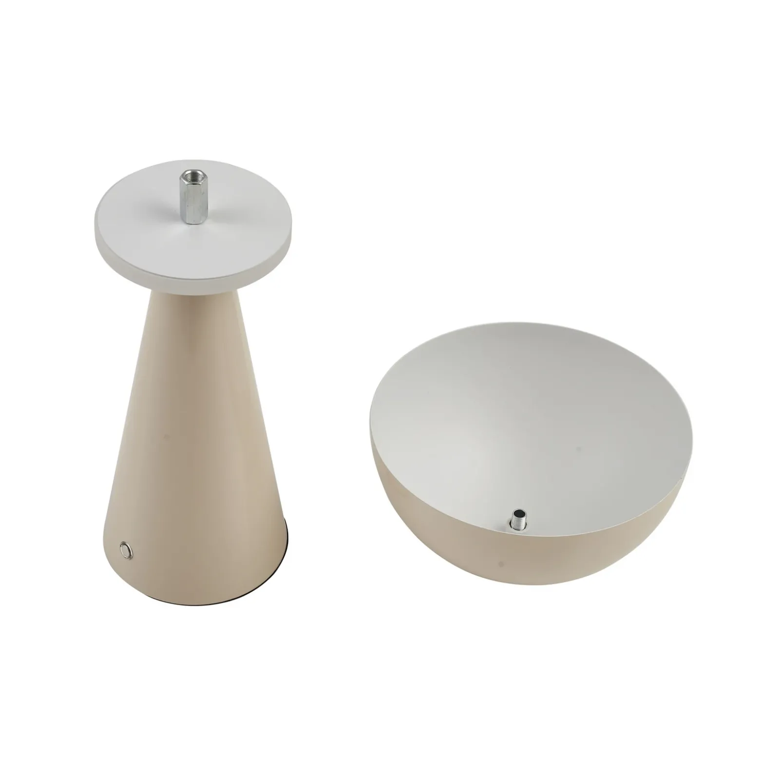 Lámpara de mesa LED recargable Lindby Nevijo, beige, Ø 20 cm, USB, atenuador de