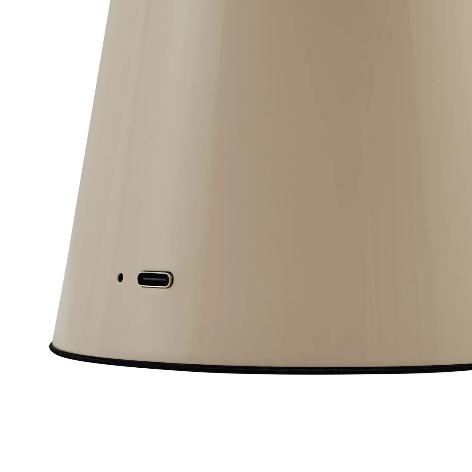Lámpara de mesa LED recargable Lindby Nevijo, beige, Ø 20 cm, USB, atenuador de