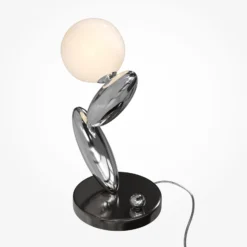 Lámpara de mesa LED RESONANCE, platino/ópal, 37 cm, metal/cristal, atenuable