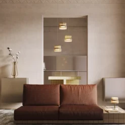 Lámpara de mesa LED SCALA, marrón/bronce, altura 24 cm, cristal