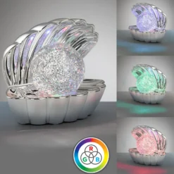 lámpara de mesa LED Shelly, color cromado, plástico, 18 cm, RGB