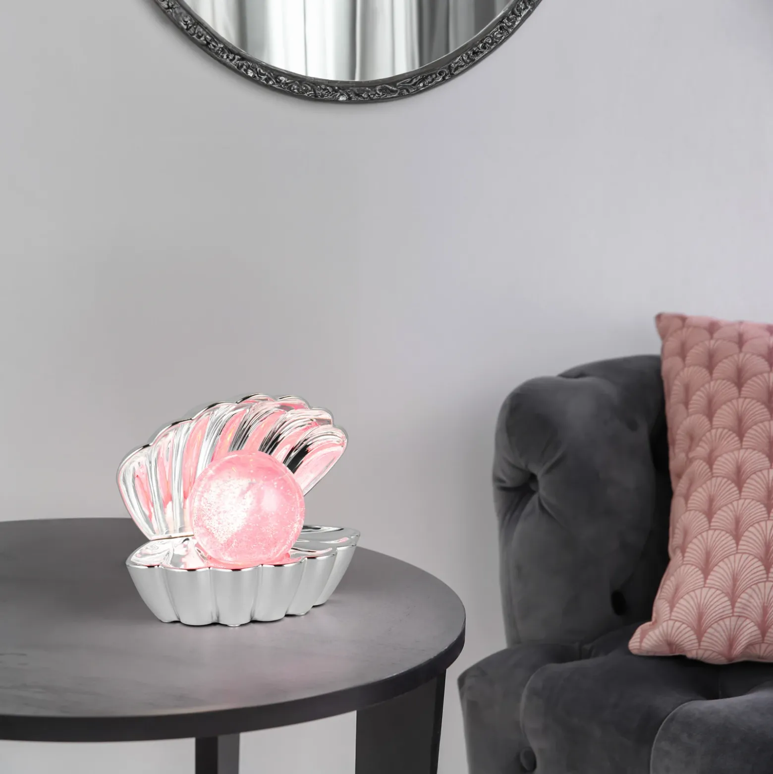 lámpara de mesa LED Shelly, color cromado, plástico, 18 cm, RGB