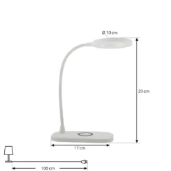 Lámpara de mesa LED Siona de Lindby, blanca, CCT, atenuable, estación de carga