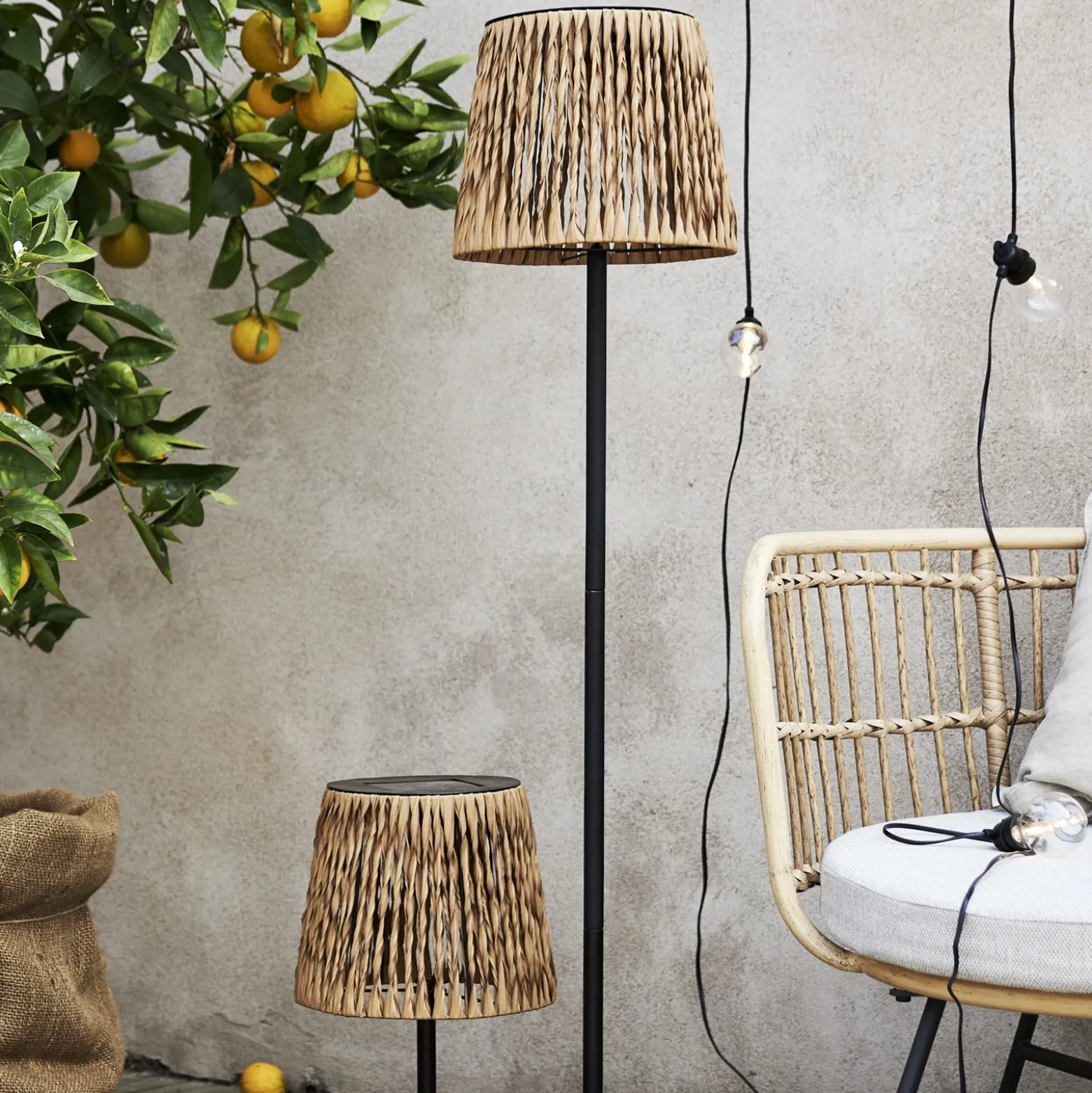 Lámpara de mesa LED solar Cesta 48cm marrón/negro plástico/metal
