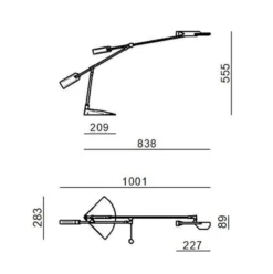 lámpara de mesa LED Stilnovo Halley, negra, saliente 100 cm