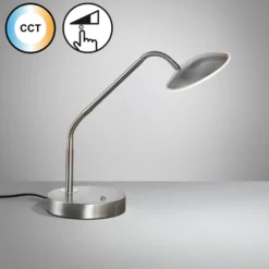 Lámpara de mesa LED Tallri, níquel, altura 60 cm, regulador táctil CCT