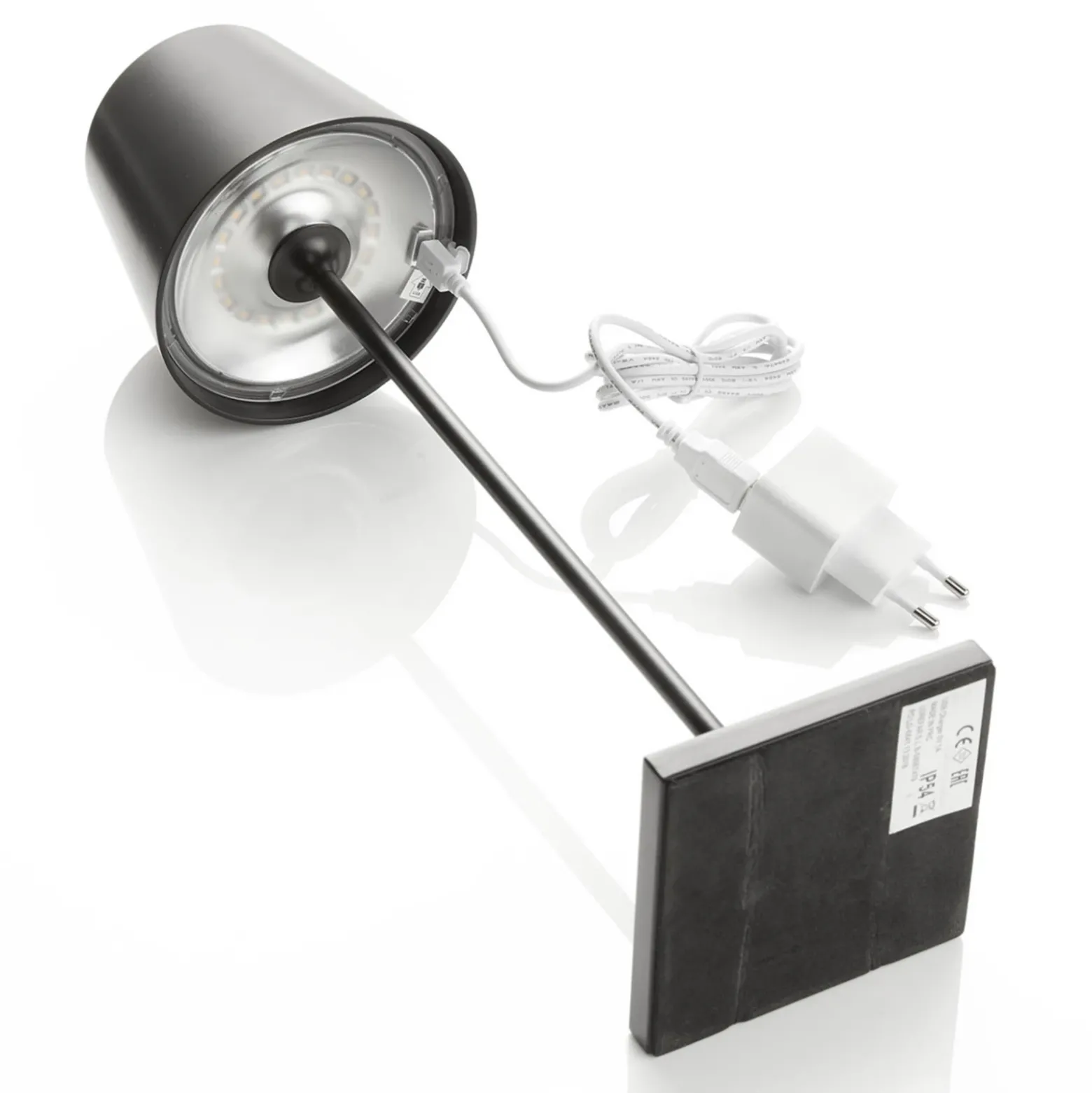 Lámpara de mesa LED Toc cargador USB, IP54, negro