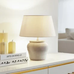 Lámpara de mesa Lindby Aelith, Ø 30 cm, blanca, cerámica, E27