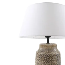 Lámpara de mesa Lindby Aelith, Ø 40 cm, marrón, cerámica, E27