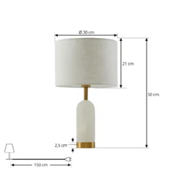 Lámpara de mesa Lindby alabastro, blanco/oro, Ø 30 cm, mármol, E27