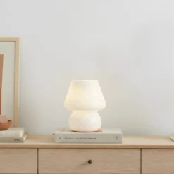 Lámpara de mesa Lindby Andriana, blanca, cristal, Ø 15 cm