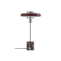 Lámpara de mesa Lindby Branford, estilo retro, color burdeos, cristal/mármol