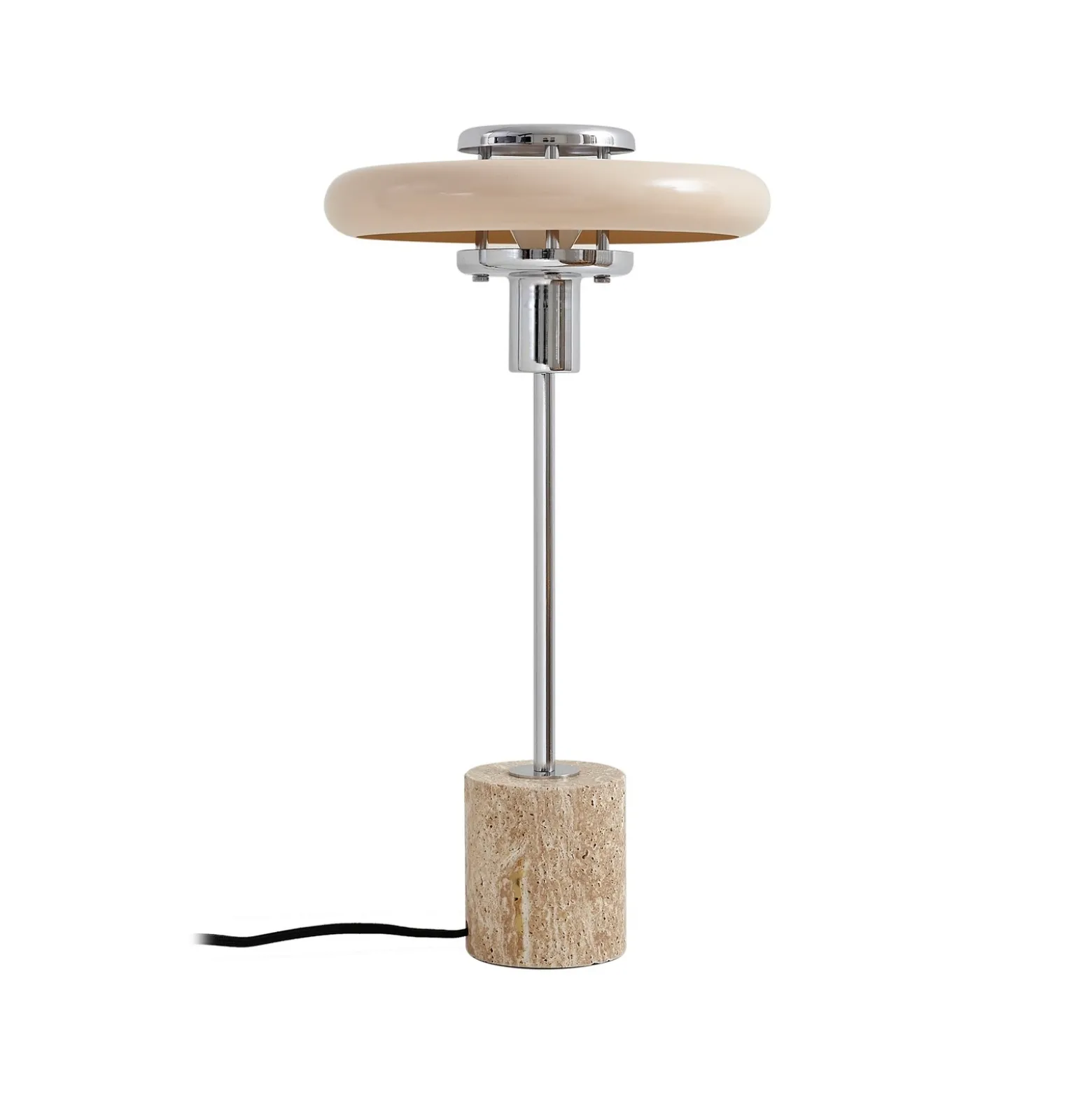 Lámpara de mesa Lindby Branford, retro, beige, metal/travertino