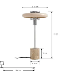 Lámpara de mesa Lindby Branford, retro, beige, metal/travertino