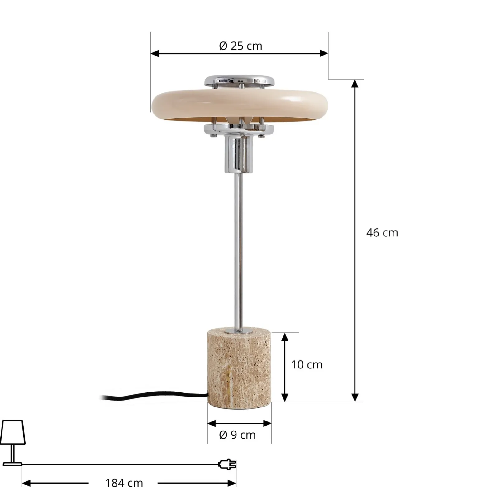Lámpara de mesa Lindby Branford, retro, beige, metal/travertino