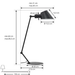 Lámpara de mesa Lindby Corali, negra, metal, altura 64cm