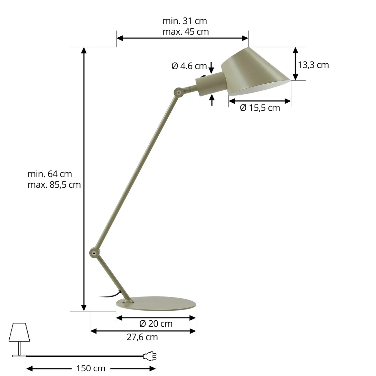 Lámpara de mesa Lindby Corali, verde claro, metal, altura 64cm